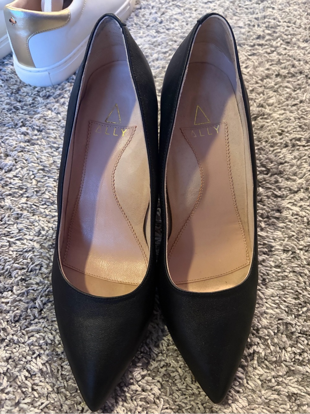 Ally Black Leather Block Heel Pumps